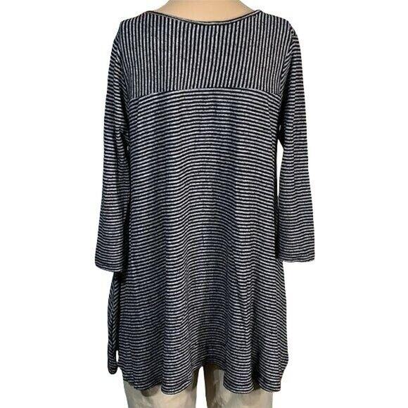 Postmark Womens Shirt Top High Low Lightweight Striped Pullover Black Gray XS - Picture 3 of 6
